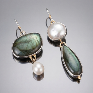 Chic Labradorite Pearl Statement Earrings