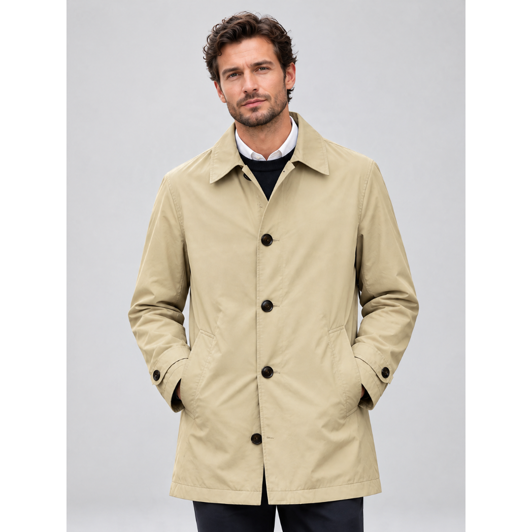 Trenchcoat impermeable de media longitud para hombre