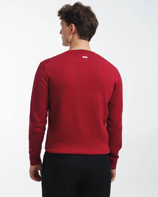 Suéter Rojo Oscuro de Cuello Redondo con Puntos Anchos