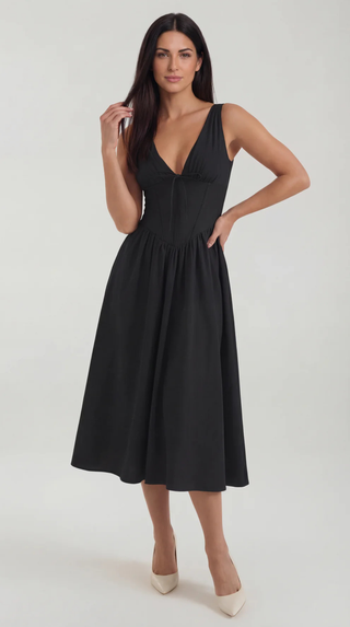 Vestido midi Cassiopeia con escote en V