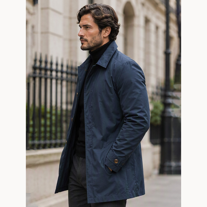 Trenchcoat impermeable de media longitud para hombre