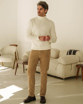 Suéter de Punto Acanalado con Cuello Alto (Blanco Roto)