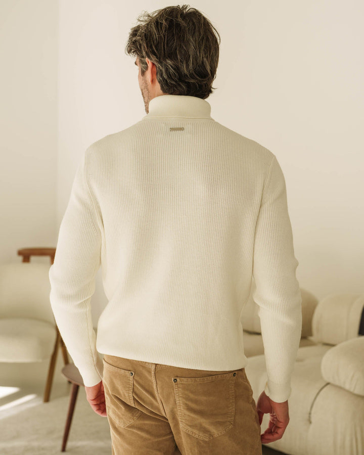 Suéter de Punto Acanalado con Cuello Alto (Blanco Roto)