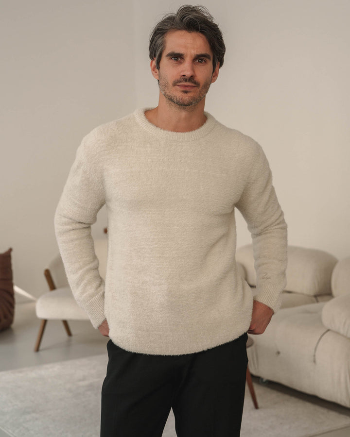 Suéter de Punto Texturizado en Gris Beige