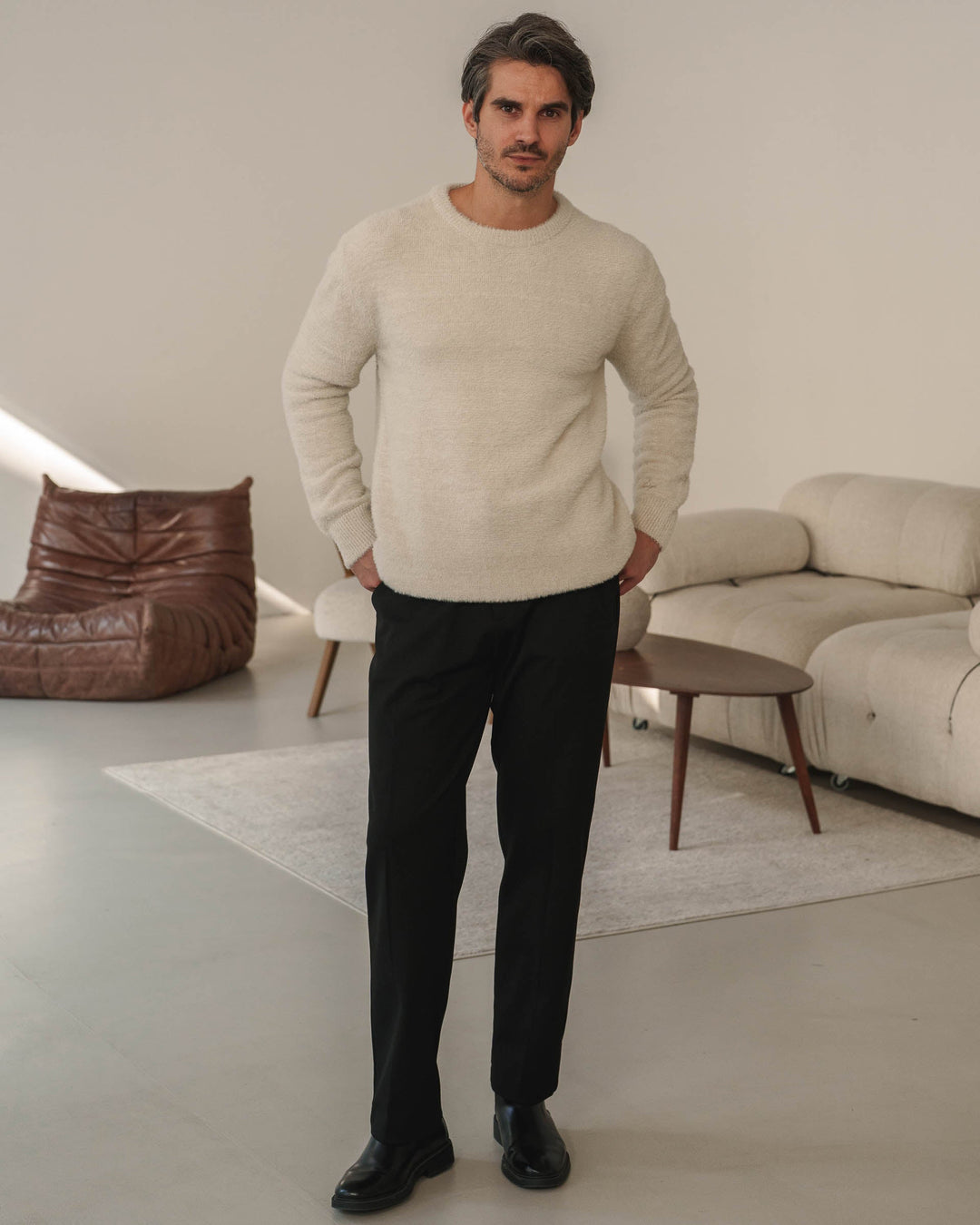 Suéter de Punto Texturizado en Gris Beige