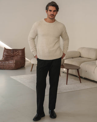 Suéter de Punto Texturizado en Gris Beige