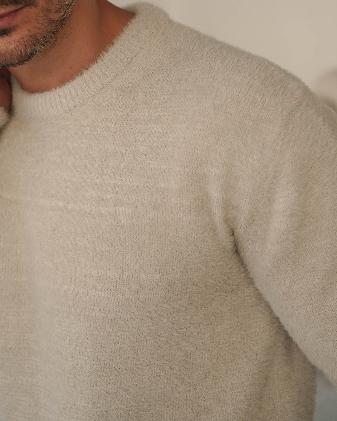 Suéter de Punto Texturizado en Gris Beige