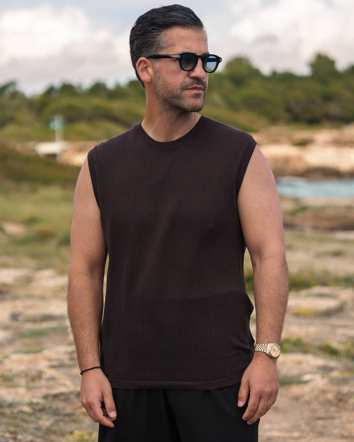 Camiseta Sin Mangas de Malla en Color Marrón