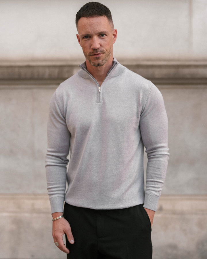 Light Gray Merino Half-Zip Sweater