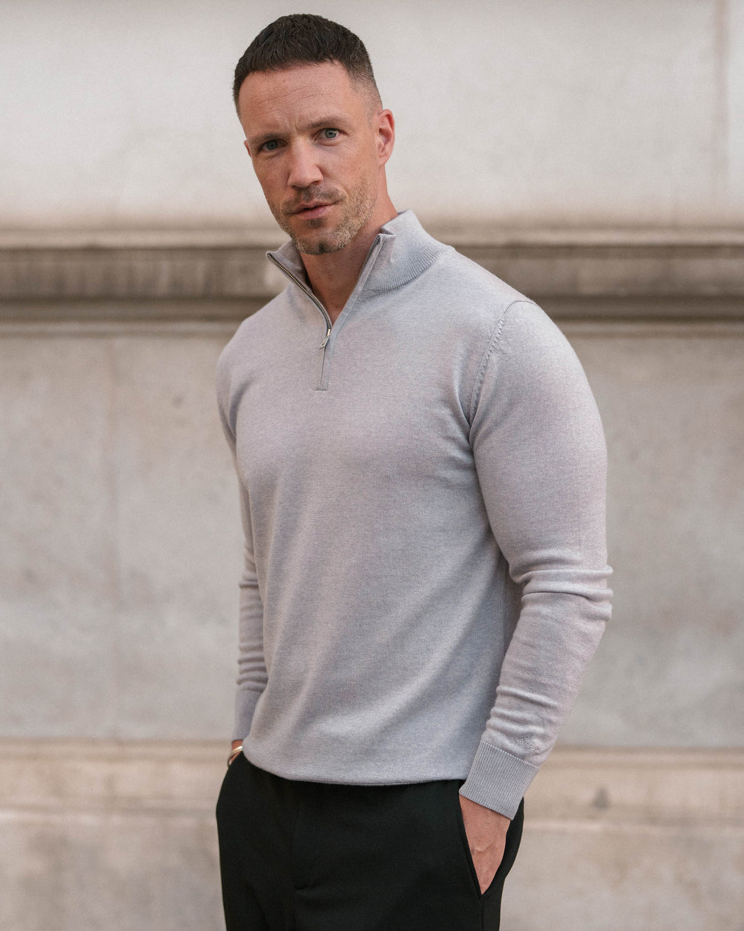 Light Gray Merino Half-Zip Sweater