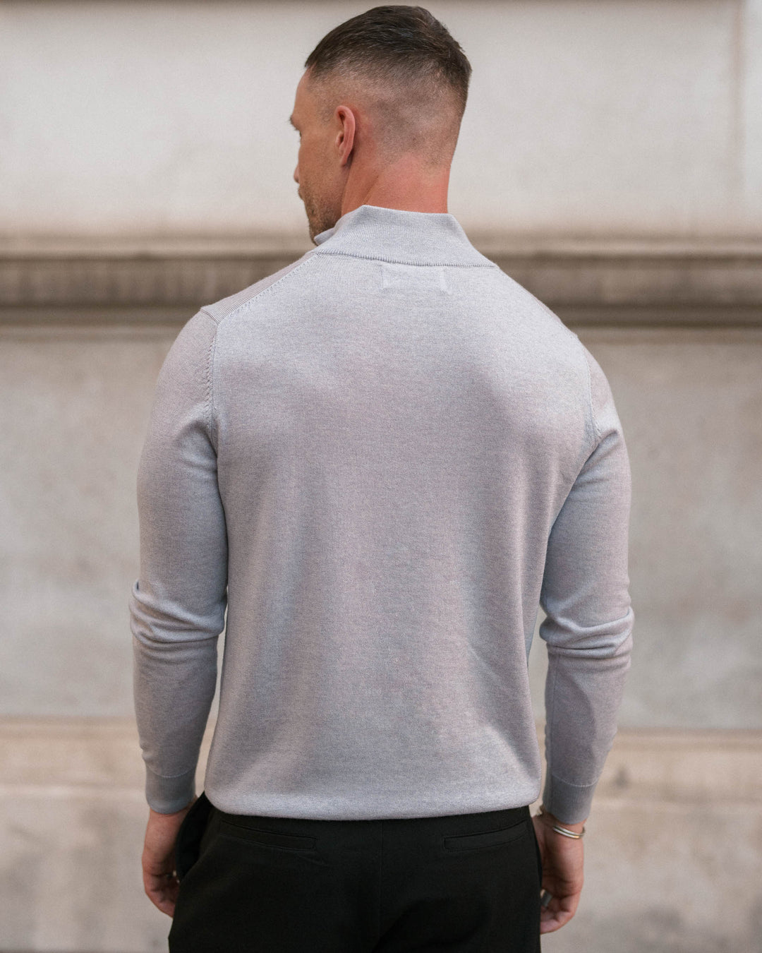 Light Gray Merino Half-Zip Sweater