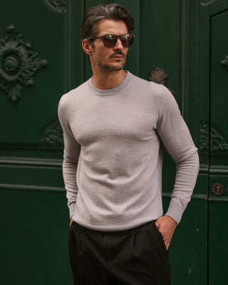 Suéter de Merino con Cuello Redondo en Gris Claro