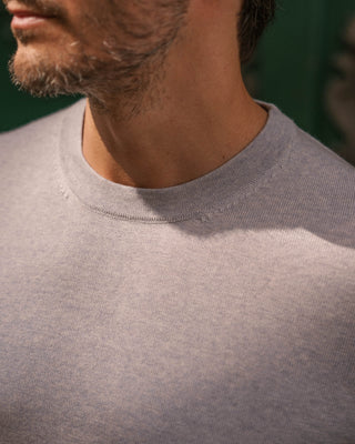 Suéter de Merino con Cuello Redondo en Gris Claro