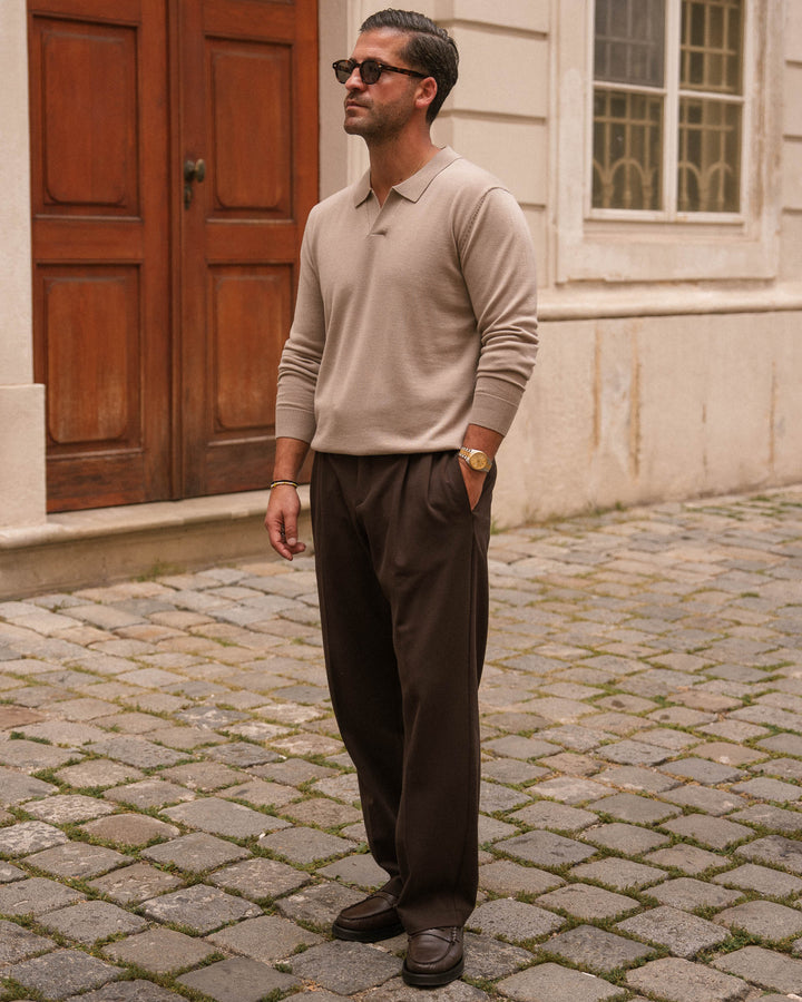 Taupe Merino Polo Shirt
