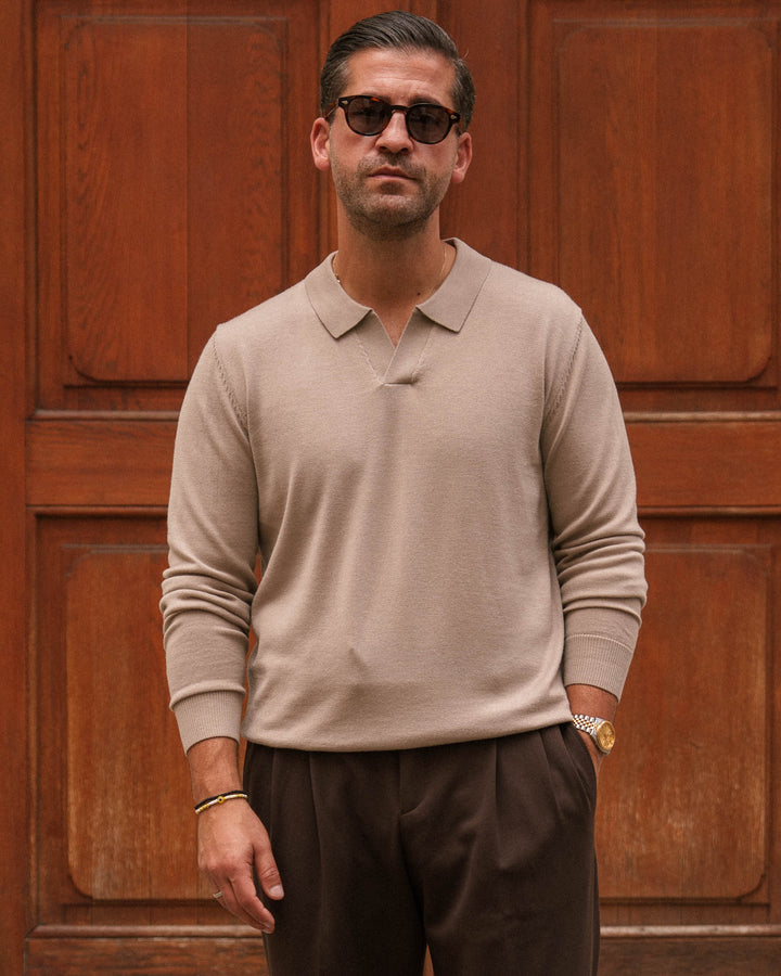 Taupe Merino Polo Shirt