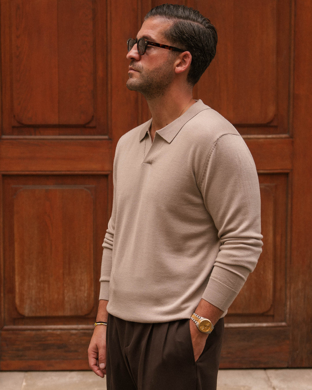 Taupe Merino Polo Shirt