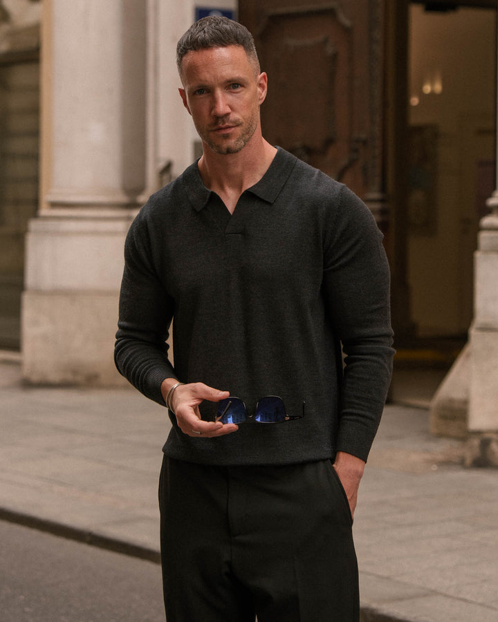 Dark Gray Merino Polo