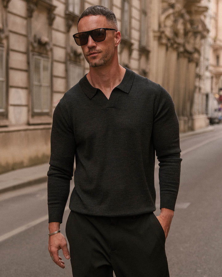 Dark Gray Merino Polo