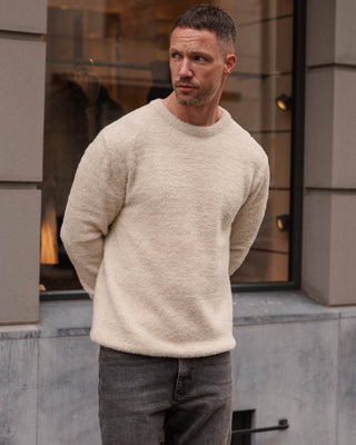Suéter de Punto Texturizado en Gris Beige