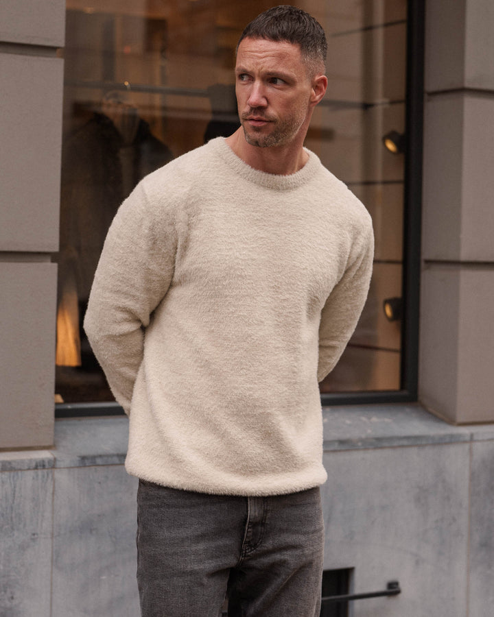 Suéter de Punto Texturizado en Gris Beige