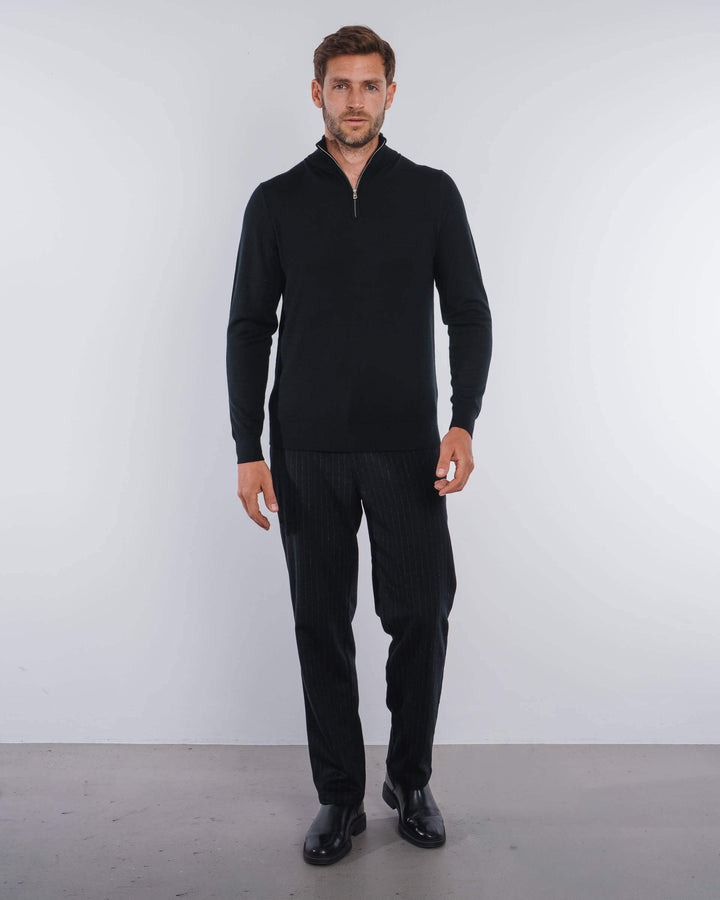 Black Merino Half-Zip Sweater