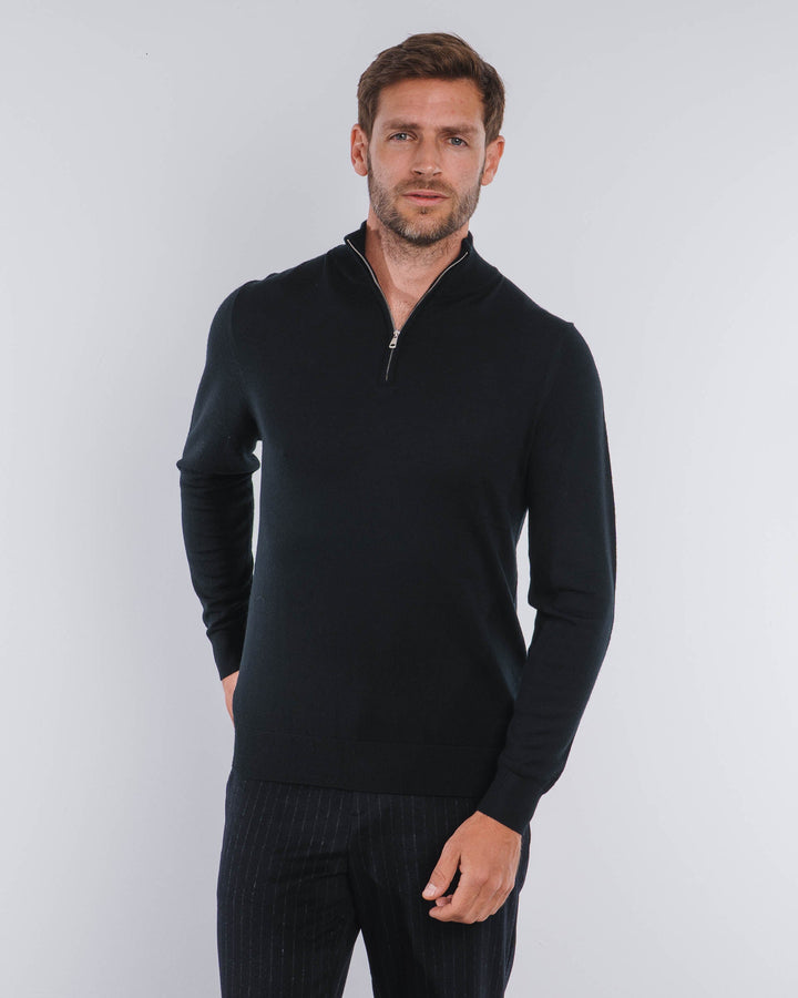 Black Merino Half-Zip Sweater