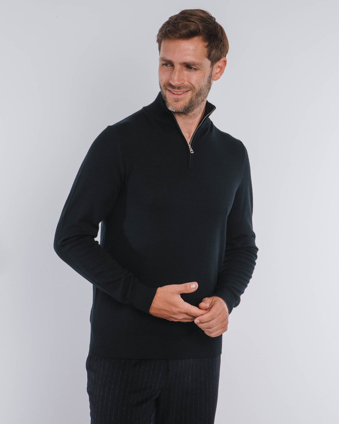 Black Merino Half-Zip Sweater