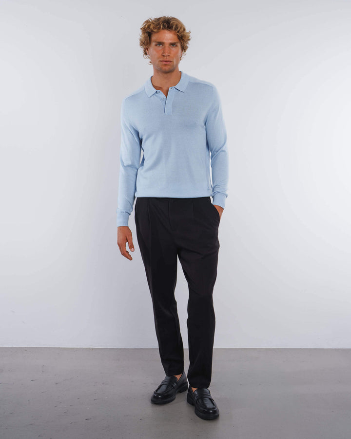 Suéter de Merino con Tapeta Oculta en Azul Claro