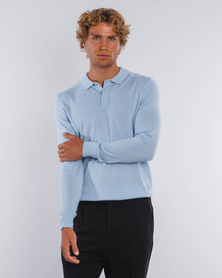 Suéter de Merino con Tapeta Oculta en Azul Claro