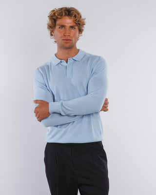 Suéter de Merino con Tapeta Oculta en Azul Claro