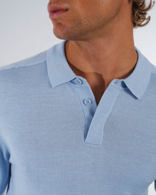 Suéter de Merino con Tapeta Oculta en Azul Claro