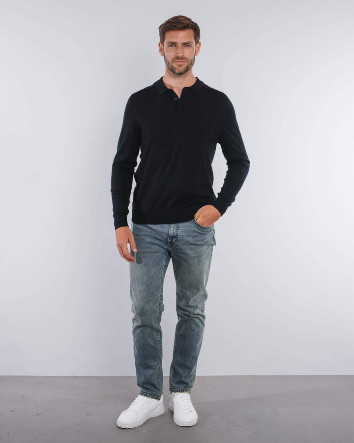 Suéter de Merino con Tapeta Oculta en Negro