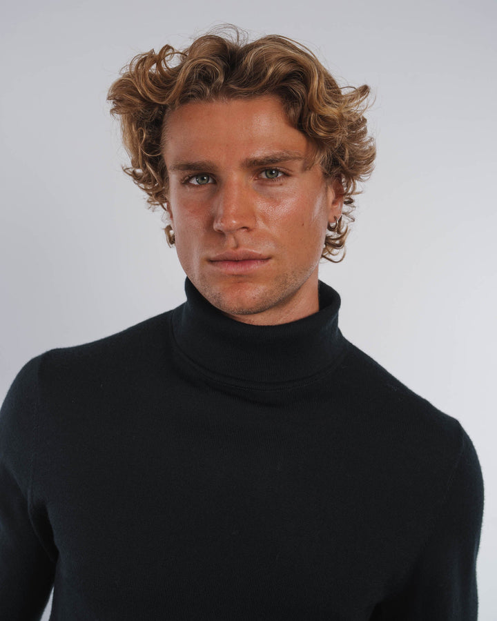 Suéter de Cuello Alto de Merino (Negro)