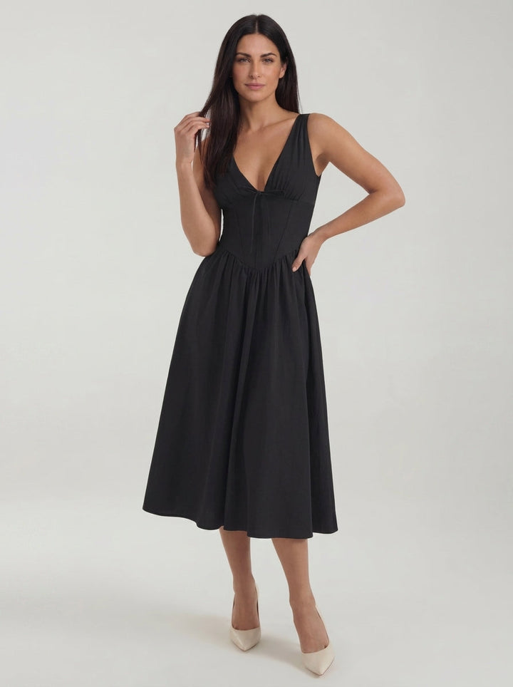 Vestido midi Cassiopeia con escote en V