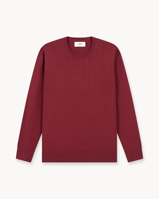Suéter Rojo Oscuro de Cuello Redondo con Puntos Anchos