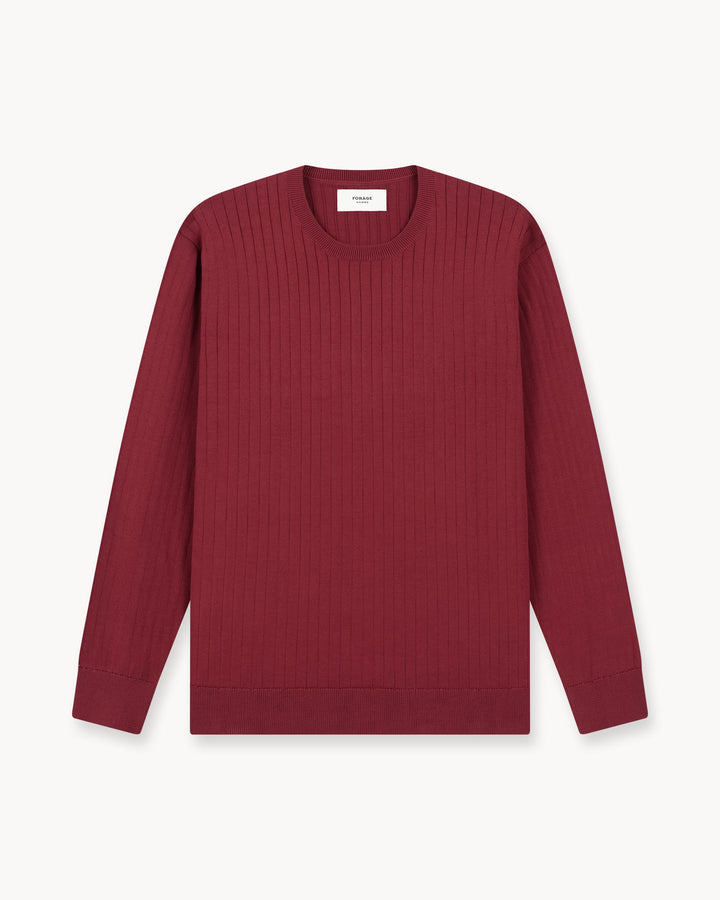 Suéter Rojo Oscuro de Cuello Redondo con Puntos Anchos