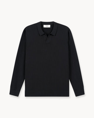 Camiseta de Punto con Cuello Ancho (Negro)
