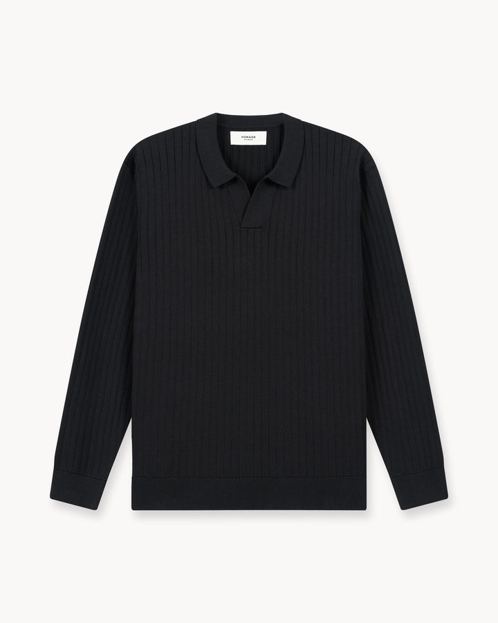 Camiseta de Punto con Cuello Ancho (Negro)