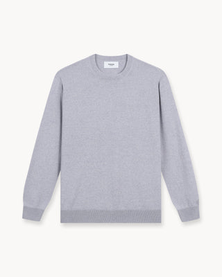 Suéter de Merino con Cuello Redondo en Gris Claro