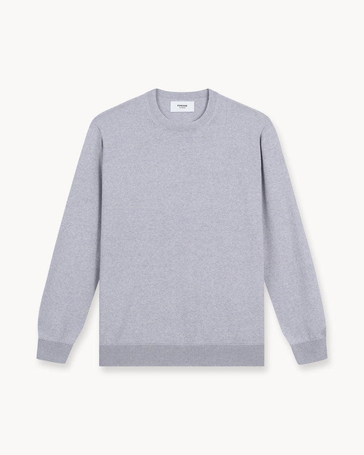 Suéter de Merino con Cuello Redondo en Gris Claro