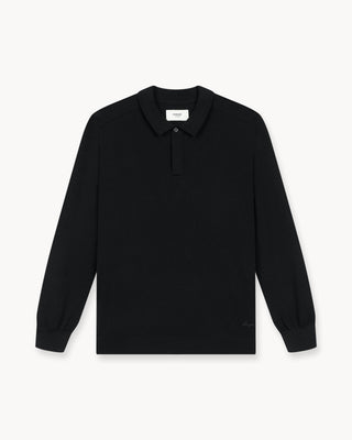 Suéter de Merino con Tapeta Oculta en Negro