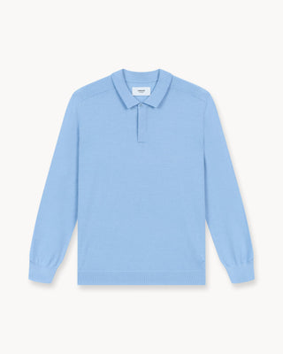 Suéter de Merino con Tapeta Oculta en Azul Claro