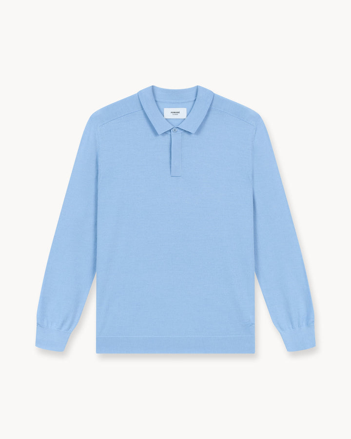 Suéter de Merino con Tapeta Oculta en Azul Claro