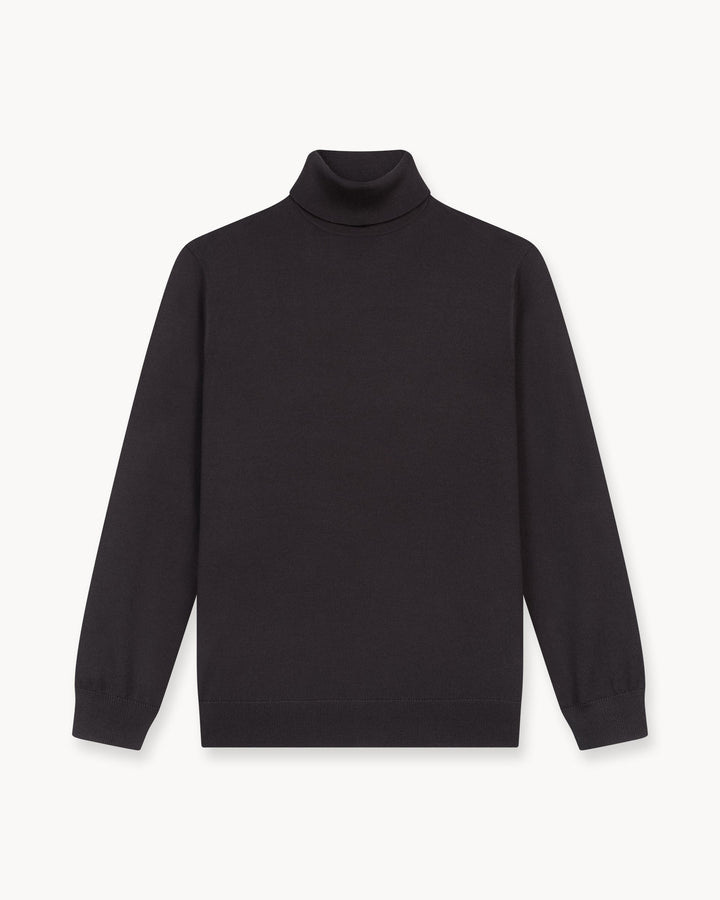 Suéter de Cuello Alto de Merino en Marrón Oscuro