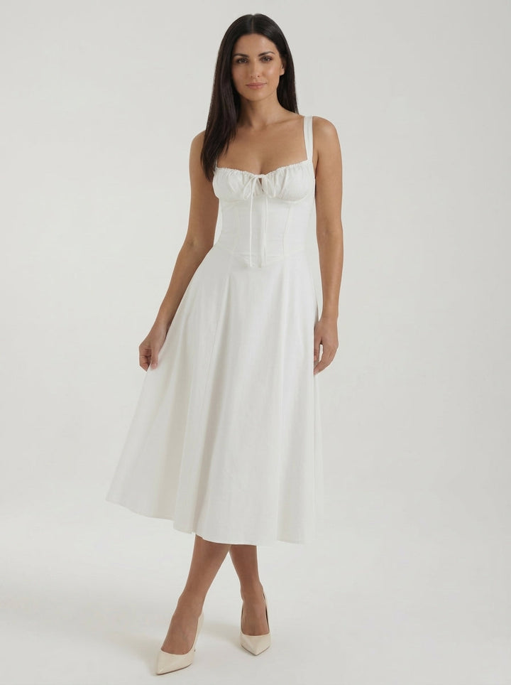 Vestido midi jade con detalles de cordones