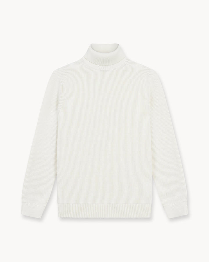 Suéter de Punto Acanalado con Cuello Alto (Blanco Roto)