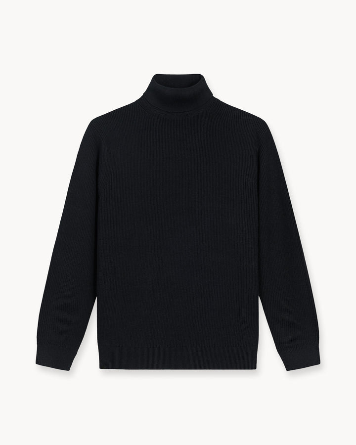 Suéter de Punto Acanalado con Cuello Alto (Negro)
