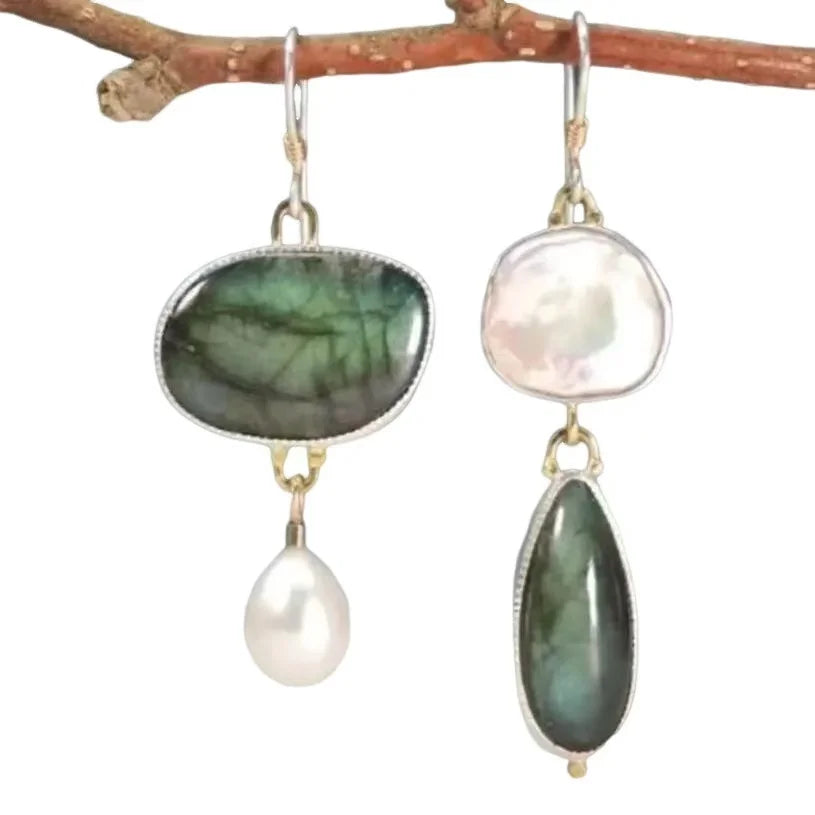 Chic Labradorite Pearl Statement Earrings