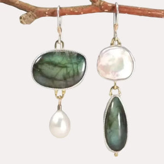 Chic Labradorite Pearl Statement Earrings