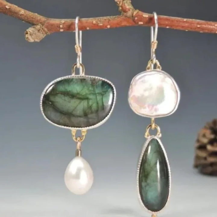 Chic Labradorite Pearl Statement Earrings